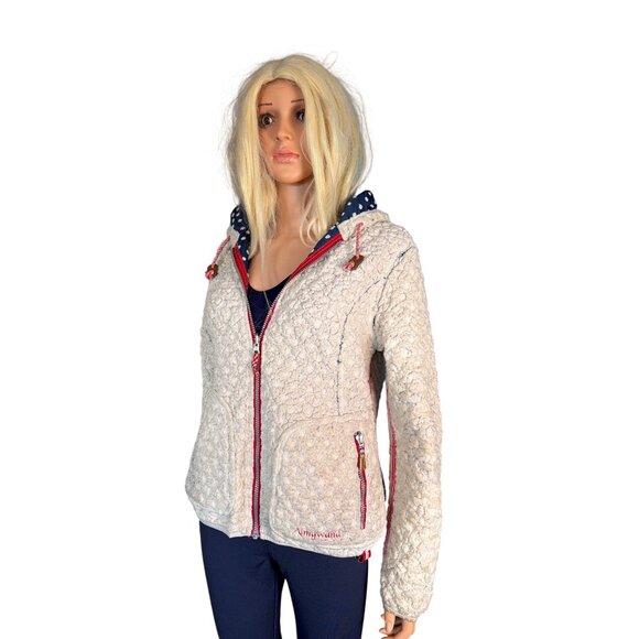 Almgwand Reversible Jacket Navy Polkadot/ Beige fleece S/M HTF - Picture 15 of 17